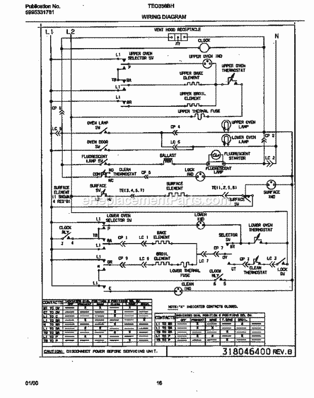 Tappan TEO356BHW2 Freestanding, Electric Tappan/Electric Range Page I Diagram