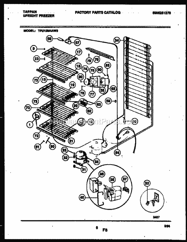Tappan TFU12M4AW3 Upright Upright Freezer - 5995251278 System and Electrical Parts Diagram