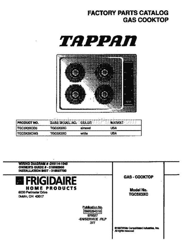 Tappan TGC3X3XCD3 Gas Tappan Gas - Cooktop - 5995294310 Page B Diagram