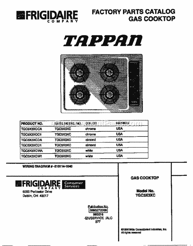 Tappan TGC3X3XCW1 Gas Tappan Gas Cooktop - 5995272068 Page C Diagram