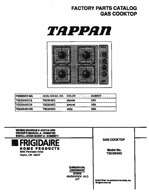 Tappan TGC3X4XCC2 Gas Tappan Gas Cooktop - 5995299459 Page C Diagram