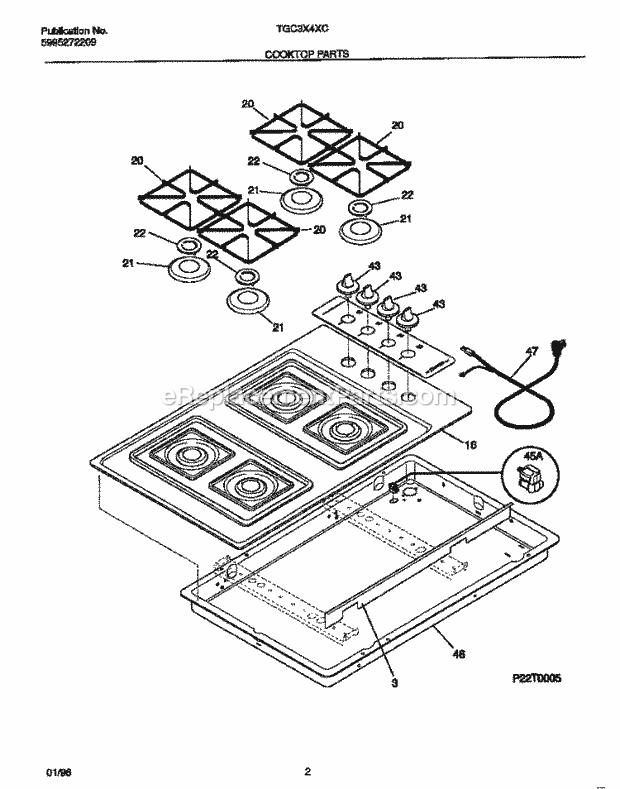 Tappan TGC3X4XCCA Gas Gas Cooktop - 5995272209 Cooktop Parts Diagram