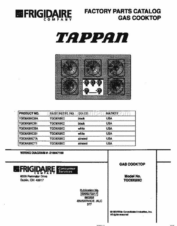 Tappan TGC6X8XCTA Gas Tappan Gas Cooktop - 5995272217 Page C Diagram