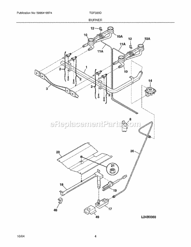 Tappan TGF320DUA Freestanding, Gas Gas Range Burner Diagram