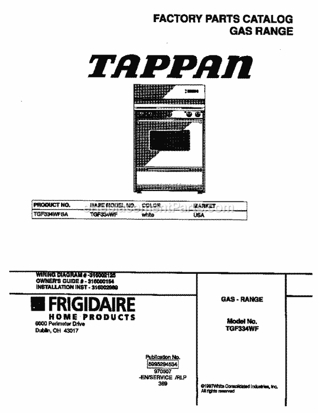 Tappan TGF334WFSA Gas Tappan Gas - Range - 5995294534 Page D Diagram