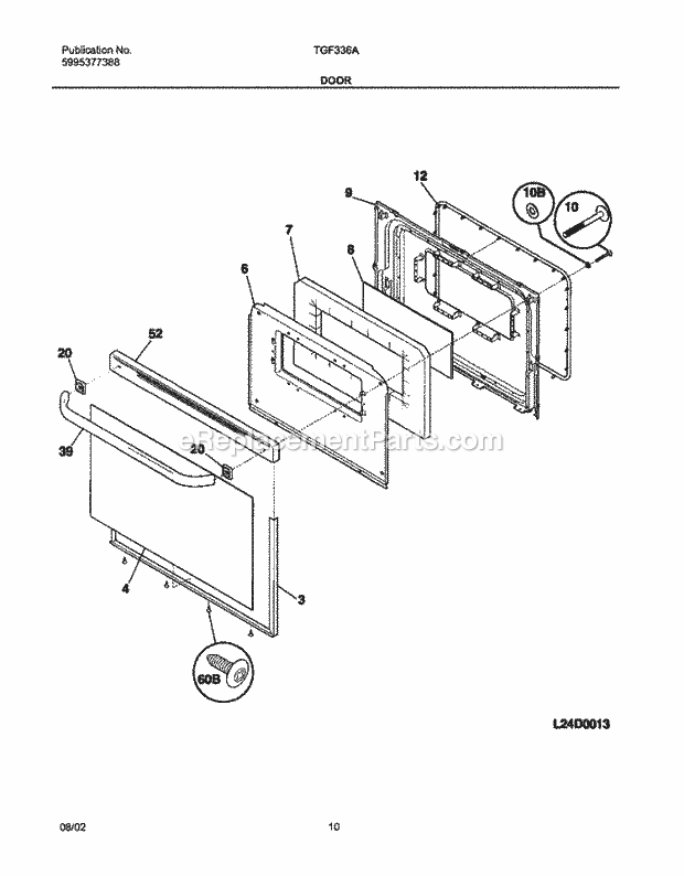 Tappan TGF336AUC Freestanding, Gas Gas Range Door Diagram