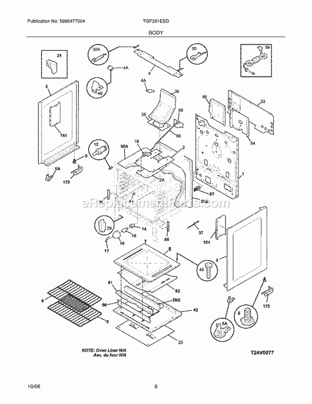 Tappan TGF351ESD Freestanding, Gas Gas Range Body Diagram