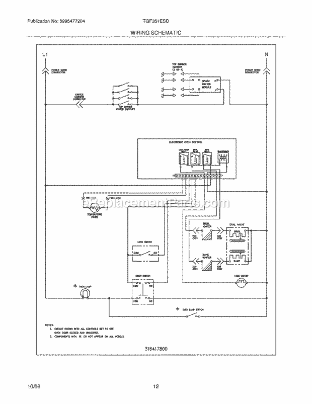 Tappan TGF351ESD Freestanding, Gas Gas Range Page H Diagram