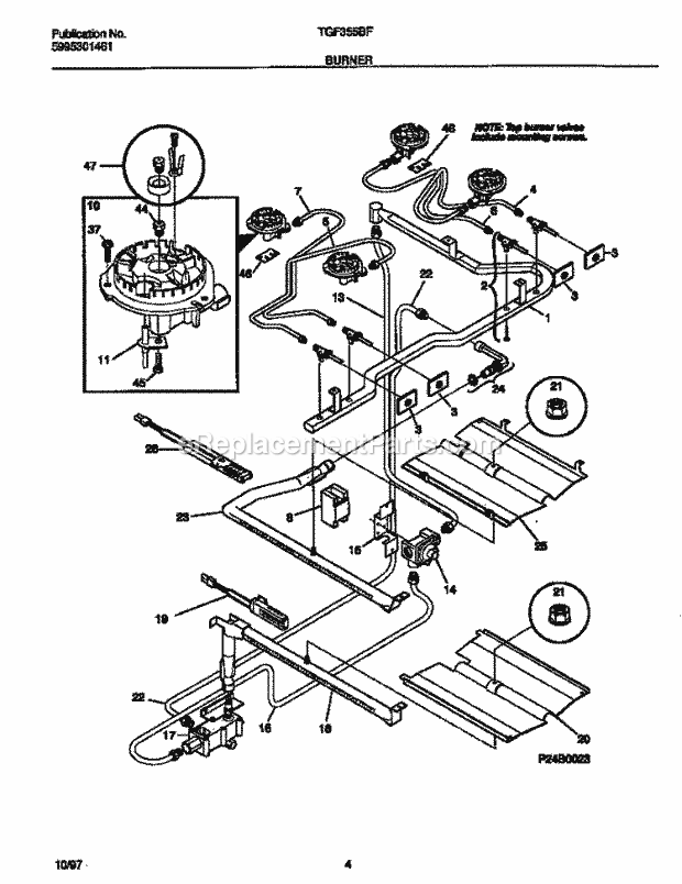 Tappan TGF355BFDB Gas Tappan Gas Range - 5995301461 Burner Diagram