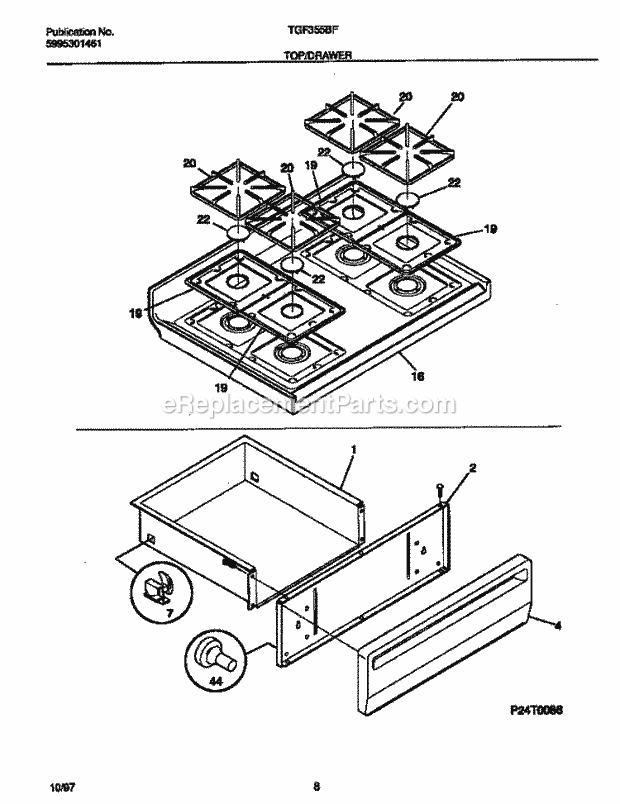 Tappan TGF355BFDB Gas Tappan Gas Range - 5995301461 Top / Drawer Diagram