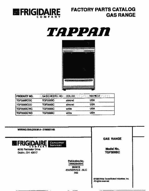 Tappan TGF356BCWD Gas Tappan Gas Range - 5995284394 Page D Diagram