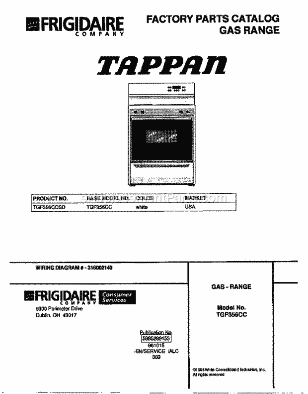 Tappan TGF356CCSD Gas Tappan Gas Range - 5995289153 Page D Diagram