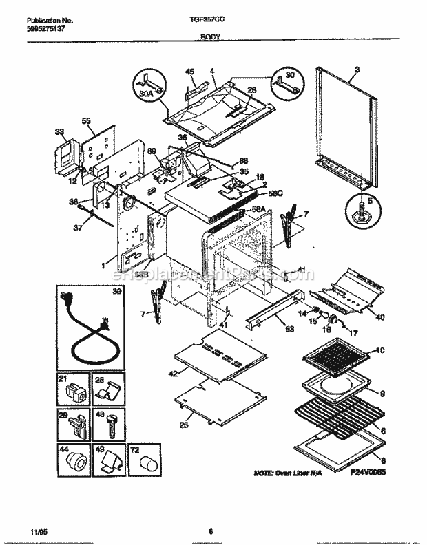 Tappan TGF357CCTB Freestanding, Gas Tappan Gas Range - 5995275137 Body Diagram