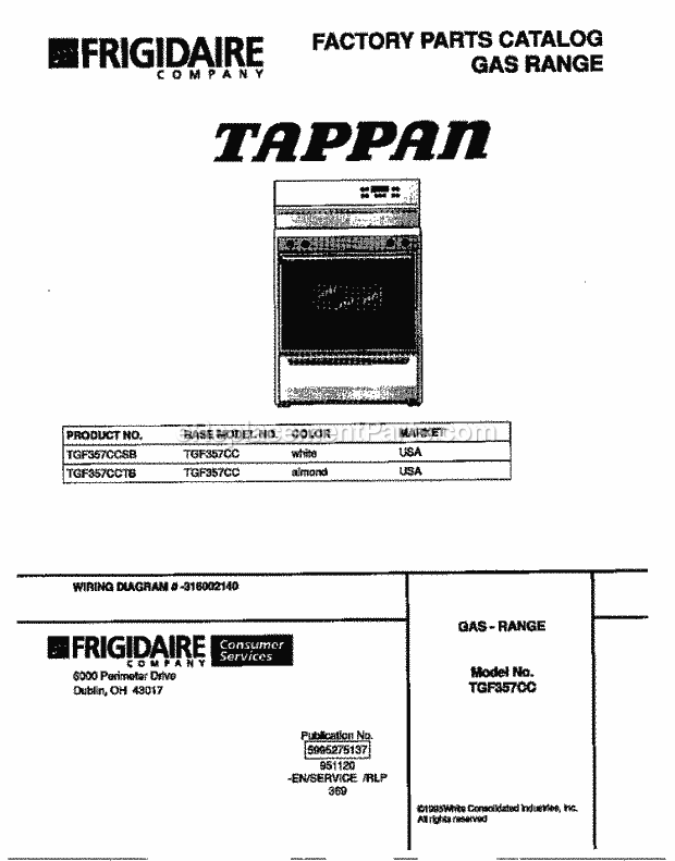 Tappan TGF357CCTB Freestanding, Gas Tappan Gas Range - 5995275137 Page D Diagram