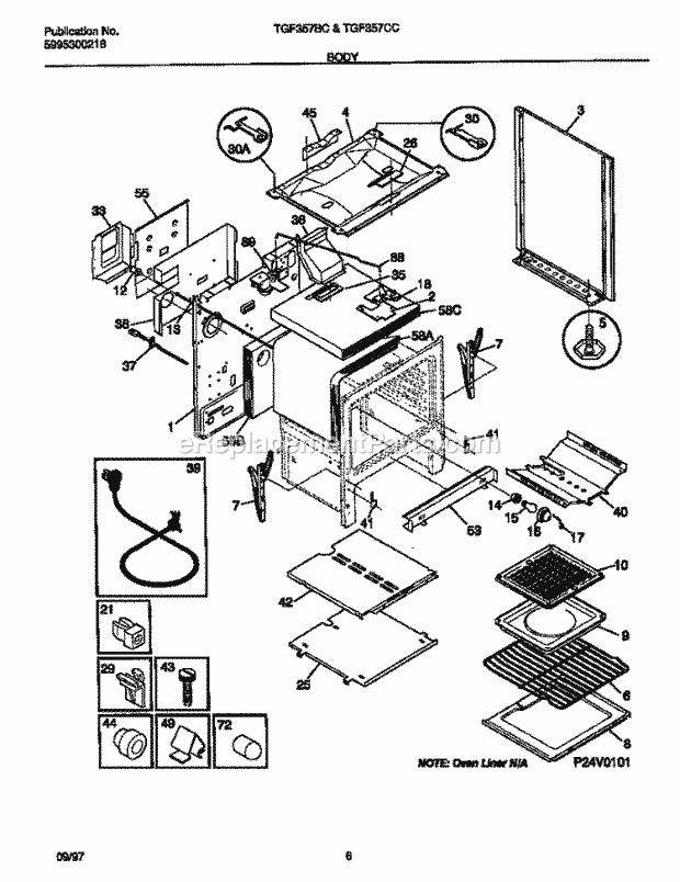 Tappan TGF357CCTF Freestanding, Gas Tappan Gas-Range - 5995300216 Body Diagram