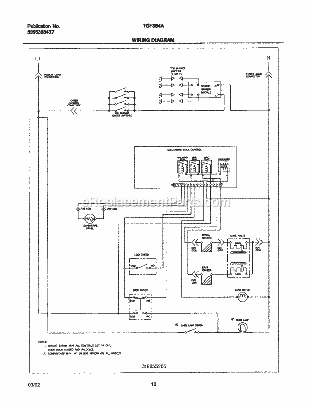 Tappan TGF364AQC Freestanding, Gas Gas Range Page G Diagram