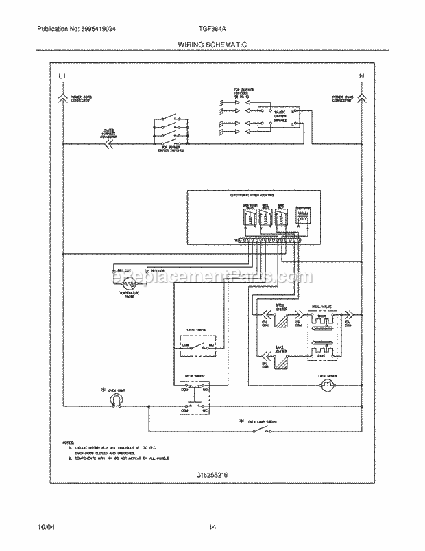Tappan TGF364AQG Freestanding, Gas Gas Range Page H Diagram