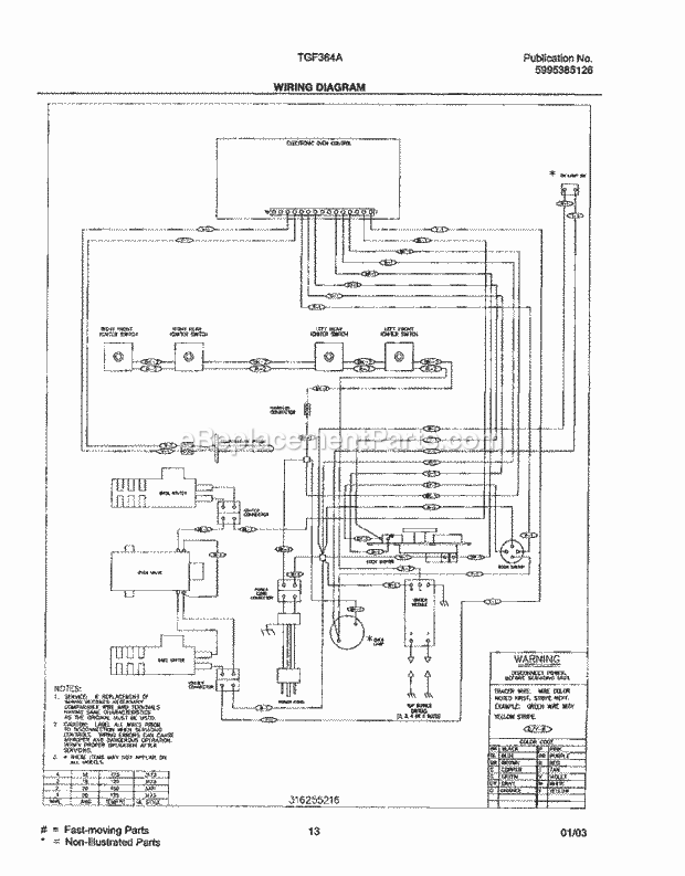 Tappan TGF364ASE Freestanding, Gas Gas Range Page G Diagram