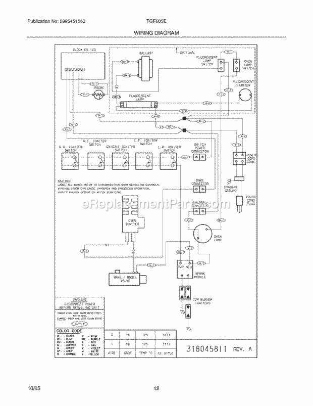 Tappan TGF605EU1 Freestanding, Gas Gas Range Page G Diagram