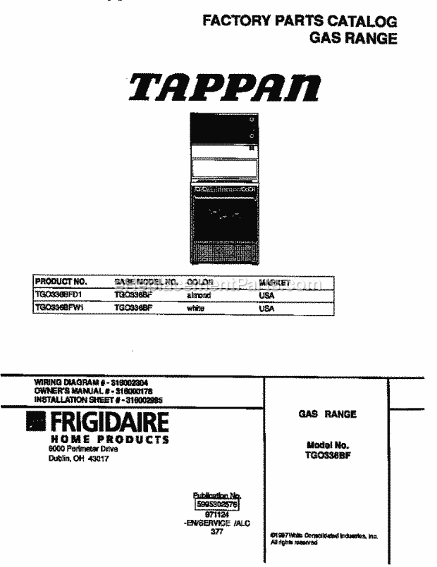 Tappan TGO336BFW1 Gas Tappan Gas Range - 5995302576 Page C Diagram