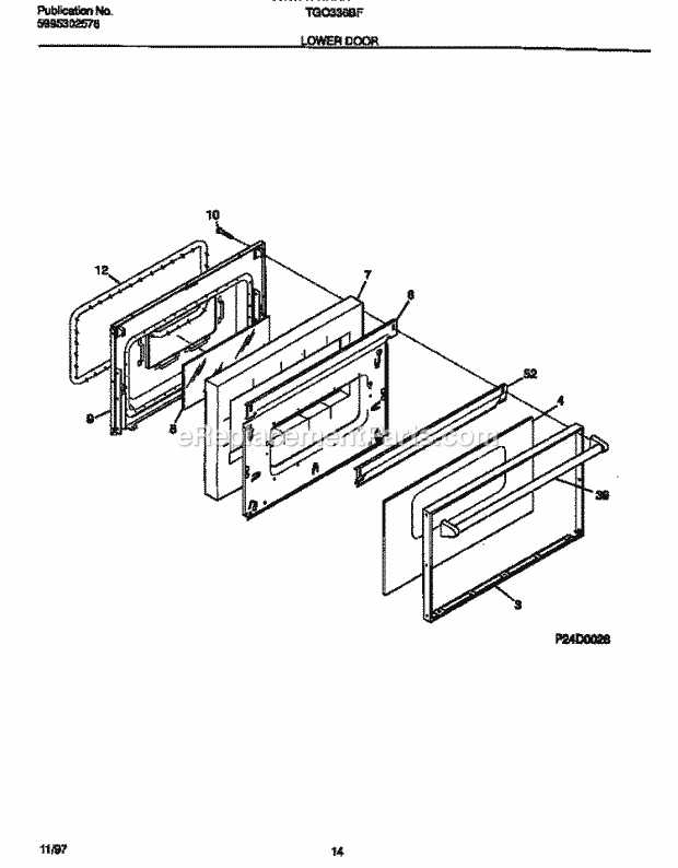 Tappan TGO336BFW1 Gas Tappan Gas Range - 5995302576 Lower Door Diagram