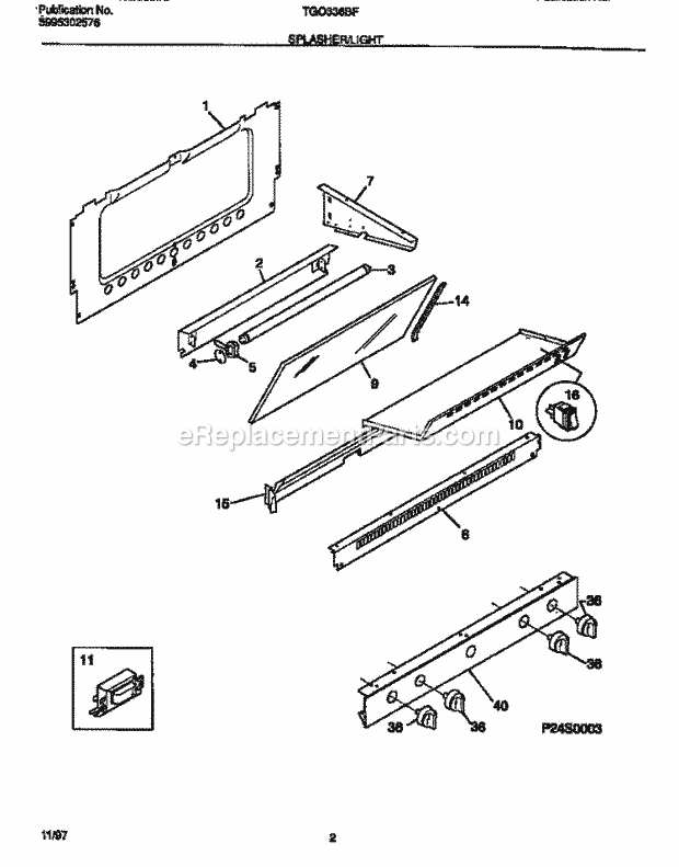 Tappan TGO336BFW1 Gas Tappan Gas Range - 5995302576 Splasher / Light Diagram