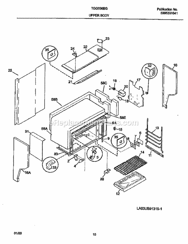 Tappan TGO336BGD1 Freestanding, Gas Gas Over Under Range Upper Body Diagram