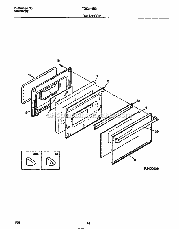 Tappan TGO346BCWD Gas Tappan Gas Range - 5995290581 Lower Door Diagram