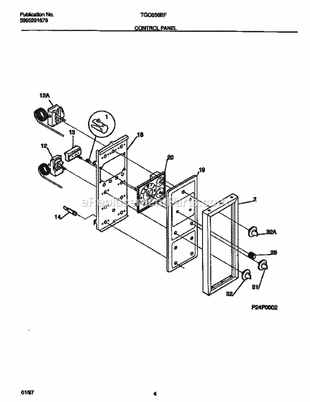 Tappan TGO356BFDA Freestanding, Gas Tappan Gas Range - 5995291878 Control Panel Diagram