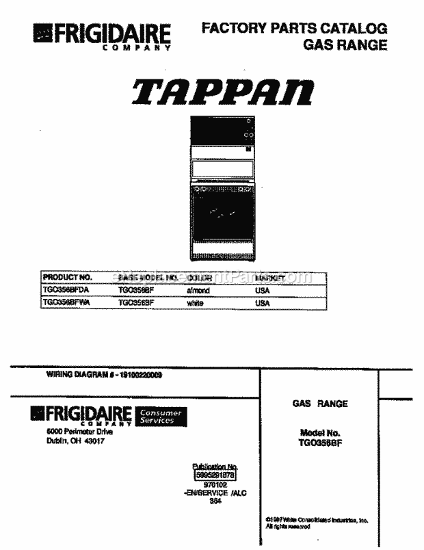 Tappan TGO356BFDA Freestanding, Gas Tappan Gas Range - 5995291878 Page C Diagram