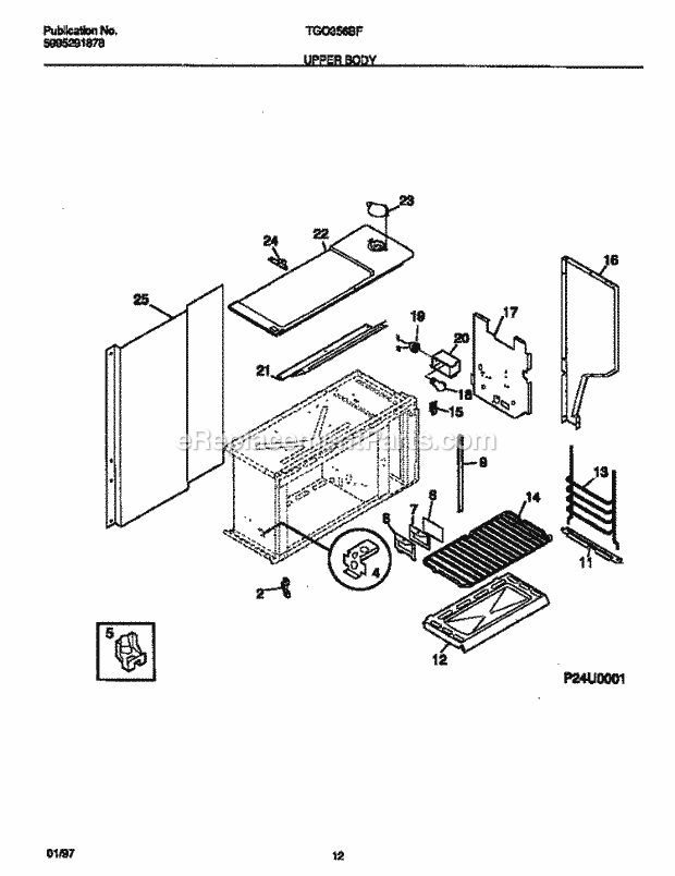 Tappan TGO356BFDA Freestanding, Gas Tappan Gas Range - 5995291878 Upper Body Diagram