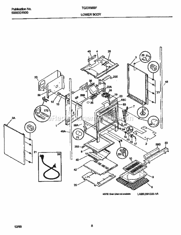 Tappan TGO356BHD2 Gas Tappan/Gas Range - P5995331872 Lower Body Diagram