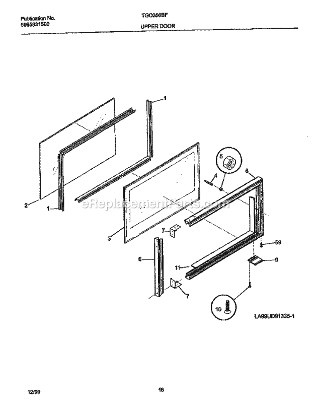 Tappan TGO356BHD2 Gas Tappan/Gas Range - P5995331872 Upper Door Diagram