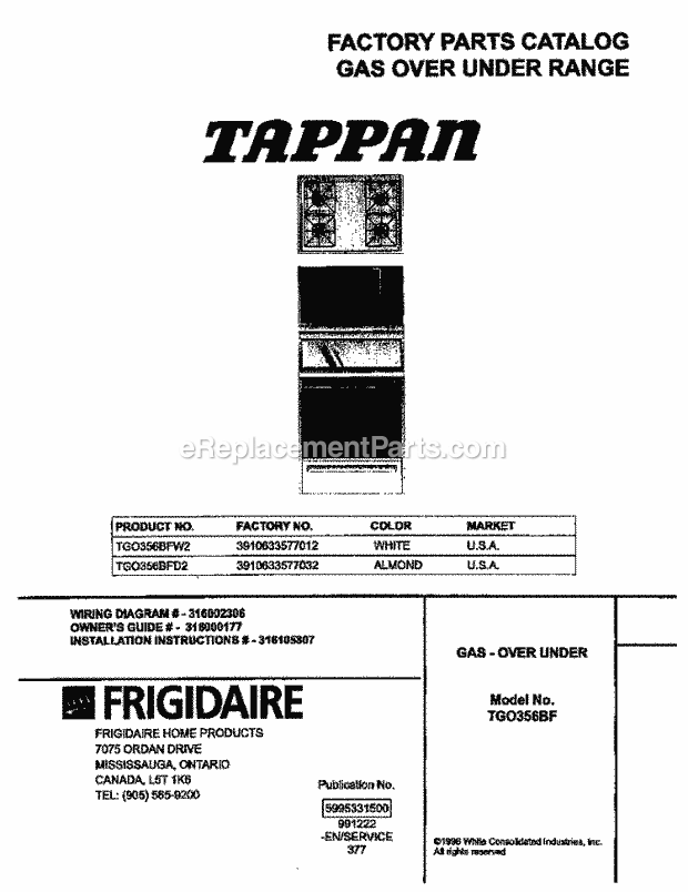 Tappan TGO356BHW2 Gas Tappan/Gas Range - P5995331872 Page C Diagram