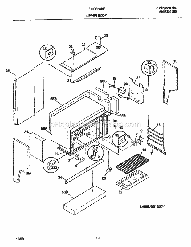 Tappan TGO356BHW2 Gas Tappan/Gas Range - P5995331872 Upper Body Diagram