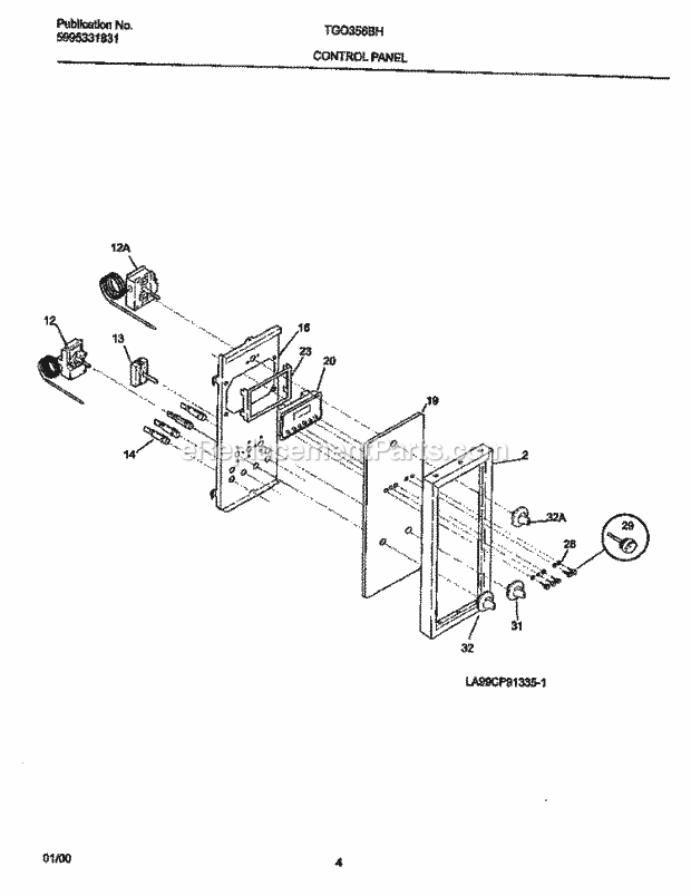 Tappan TGO356BHW3 Gas Tappan/Gas Range - P5995331831 Control Panel Diagram