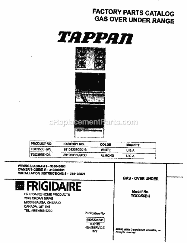 Tappan TGO356BHW3 Gas Tappan/Gas Range - P5995331831 Page C Diagram