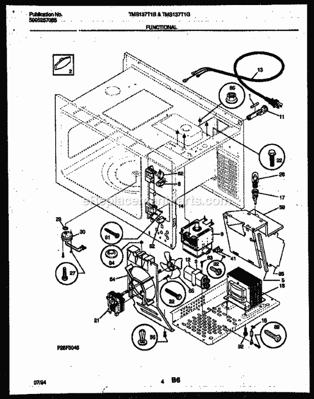 Tappan TMS137T1B Table Top 1.3 Microwave Oven Functional Parts Diagram