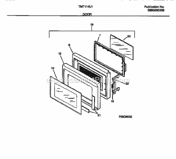 Tappan TMT114U1W0 Table Top Microwave Oven Door Diagram