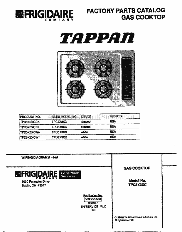 Tappan TPC3X3XCW1 Gas Tappan Gas Cooktop - 5995272563 Page C Diagram
