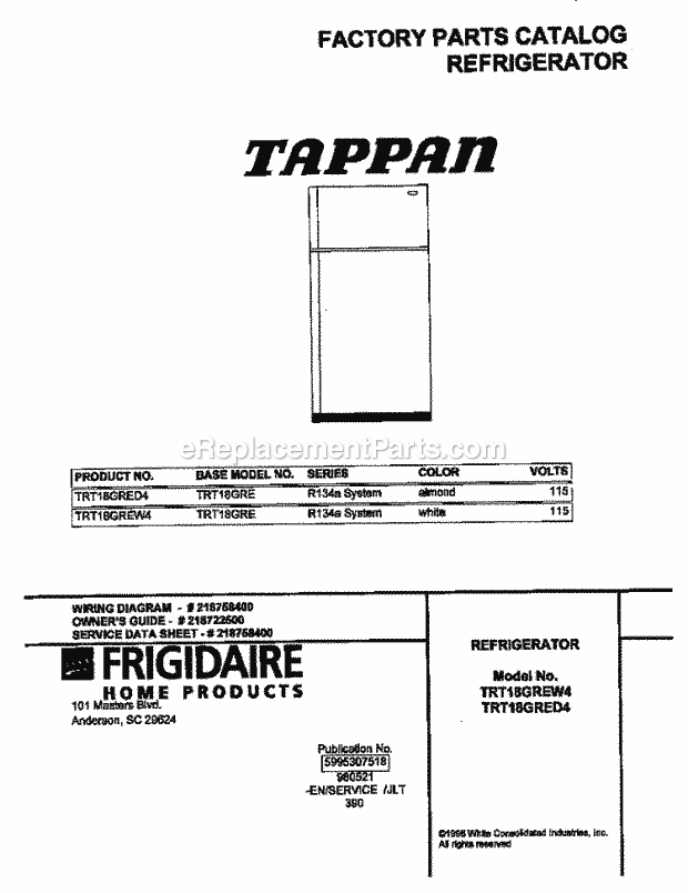 Tappan TRT18GRED4 Top Freezer Tappan/Refr - P5995307518 Page B Diagram