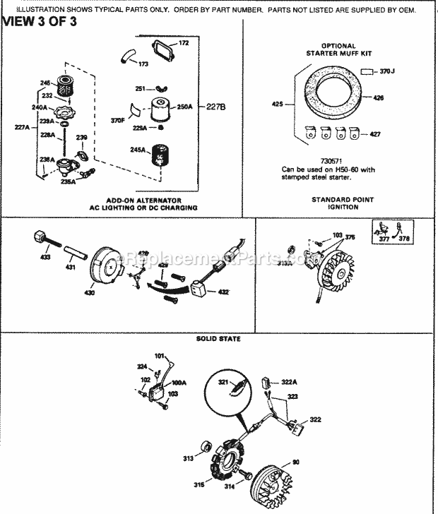 Tecumseh HH70-140057J 4 Cycle Horizontal Engine Engine Parts List #3 Diagram