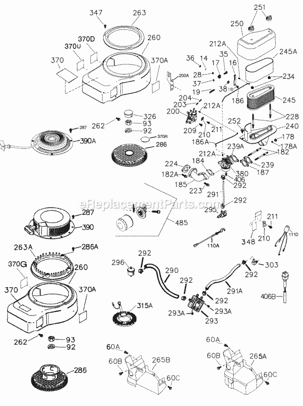 Tecumseh OHV15-204009A 4 Cycle Vertical Engine Engine Parts List #Ohv15b Diagram