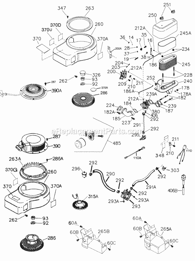 Tecumseh OHV165-204412G 4 Cycle Vertical Engine Engine Parts List #Ohv15b Diagram