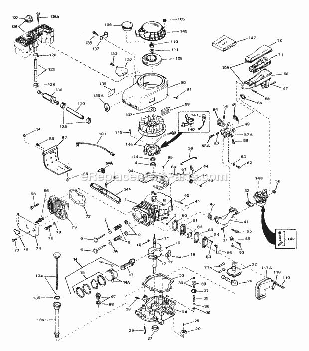 Tecumseh VM100-157041B 4 Cycle Vertical Engine Engine Parts List Diagram
