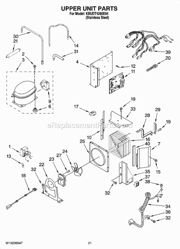 Thermador KBUDT4265E04 Side-By-Side Built-in Refrigerator Upper Unit Parts Diagram