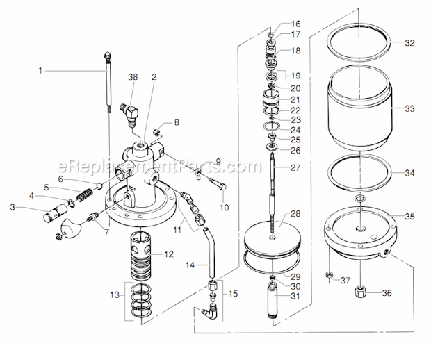 Titan 15:1 (515-597) PowrTex Heavy Material Sprayer Air Motor Assembly, 525-555 Diagram
