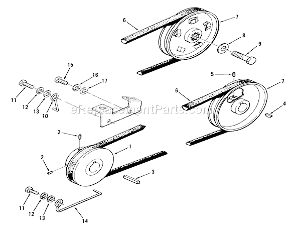 Toro 01-17K802 (1981) Lawn Tractor Drive Belt And Pulleys Diagram