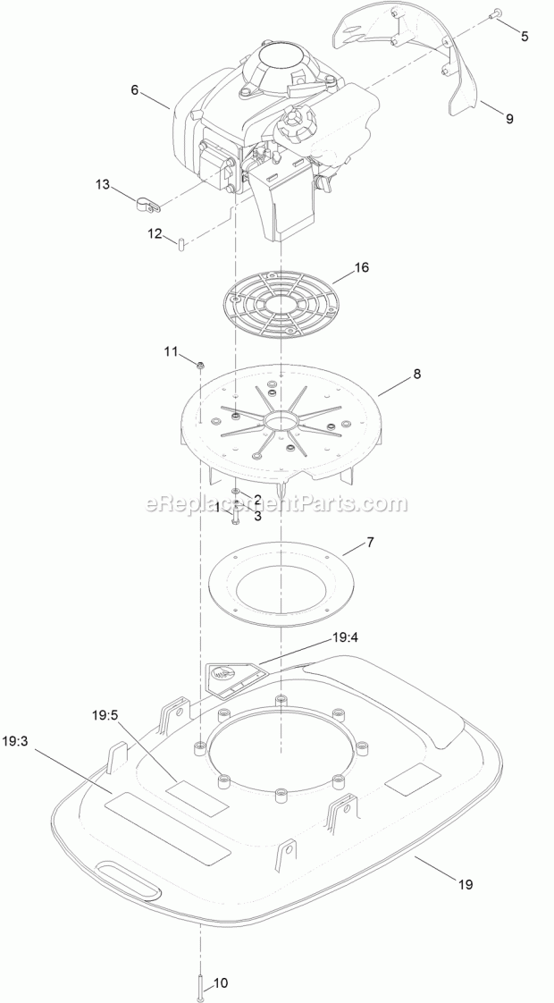 Toro 02615 (316000001-316999999) Hoverpro 400 Machine, 2016 Engine and Deck Assembly Diagram