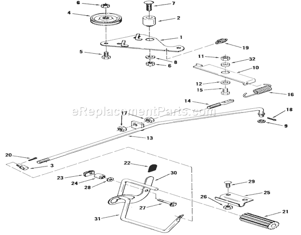 Toro 03-05BP02 (1981) Lawn Tractor Brake And Clutch Linkage Diagram